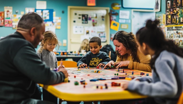 famille jouant à un jeu de société