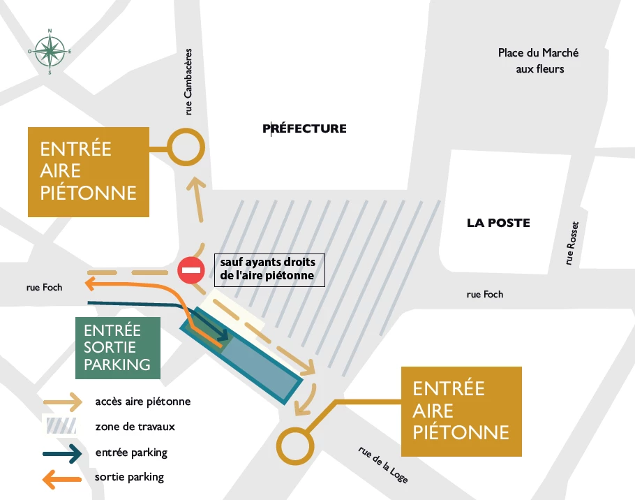 Accès aire piétonne et parking Foch Préfecture octobre 2024