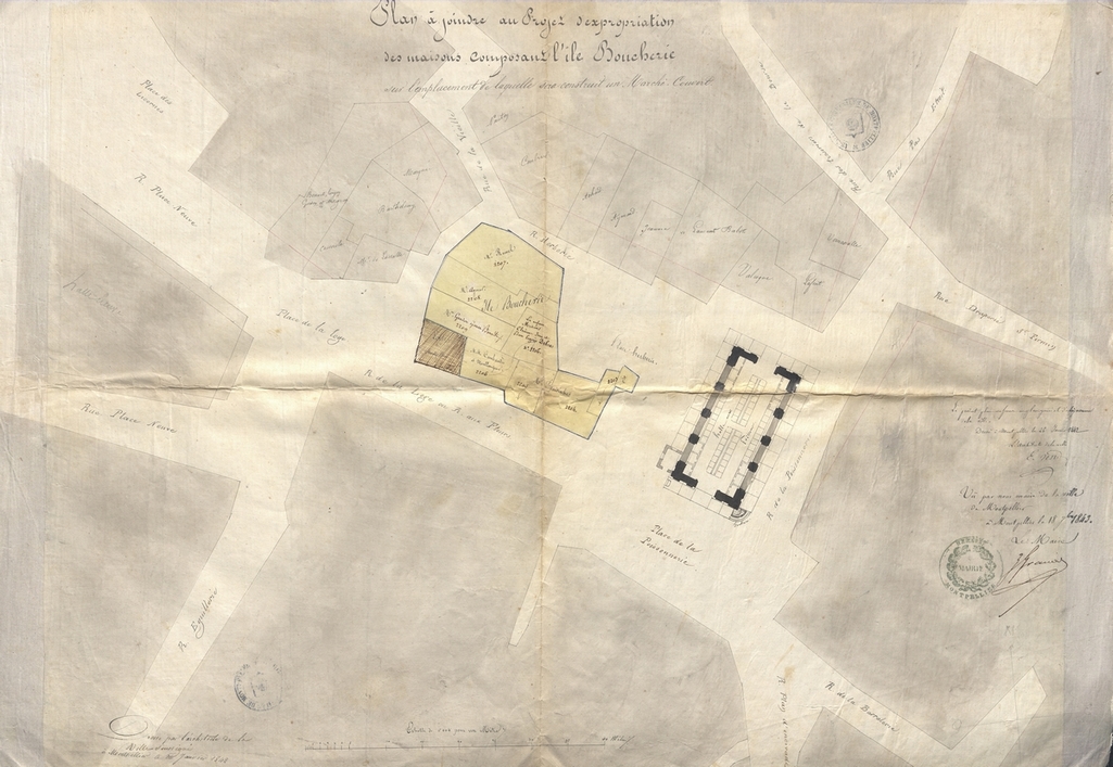 Plan d'expropiriations des maisons de l'Ile de la Boucherie, 18 juillet 1843. AMM, série M
