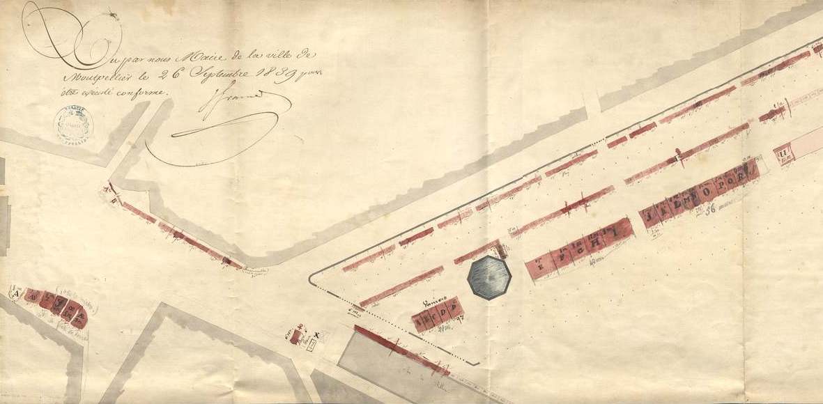 Plan des kiosques sur l'Esplanade, 26 septembre 1839. AMM, série M