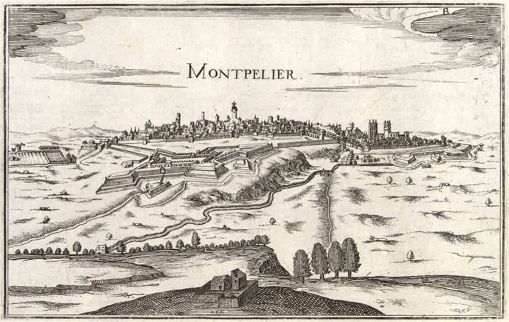 Vue de Montpellier, fin XVIIè siècle. AMM, gravure, 3Fi18