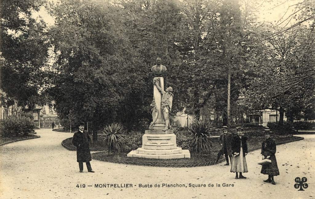Square Planchon, vers 1900. Archives municipales de Montpellier, carte postale, 6Fi219 