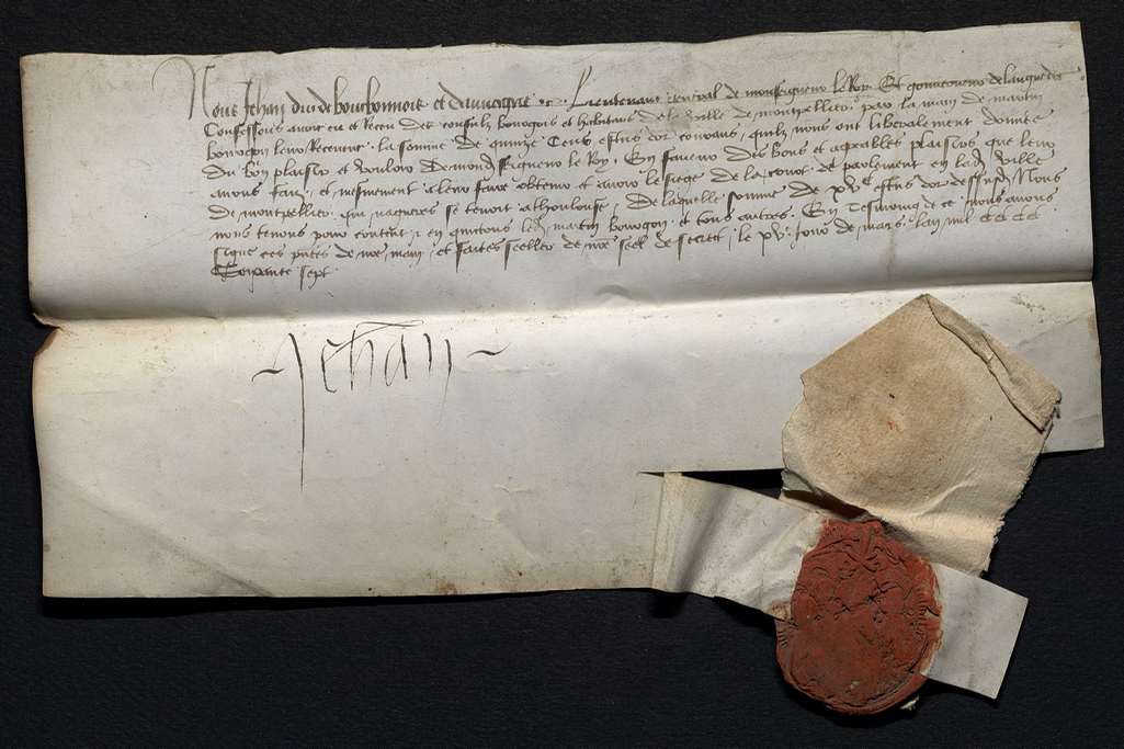 1467 Le roi Louis XI fixe la Cour des Aides de Languedoc à Montpellier. AMM, Louvet 3483