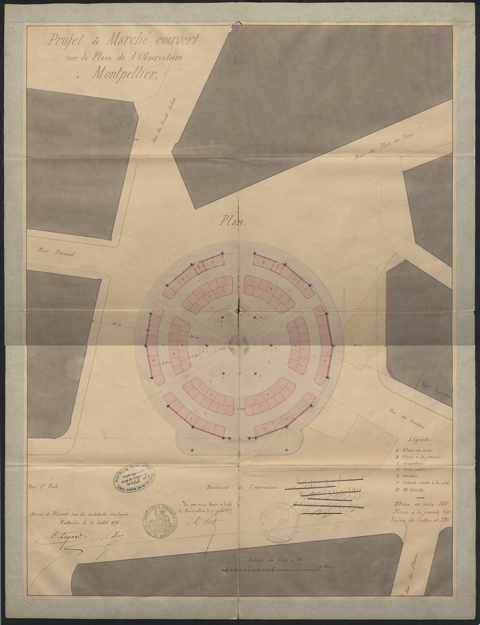 Plan halle circulaire, juillet 1876-1877. AMM, M1/9