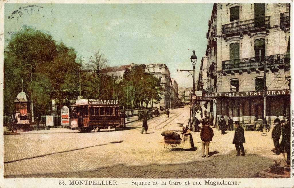 Square de la gare et rue Maguelone, vers 1900, 6Fi 846