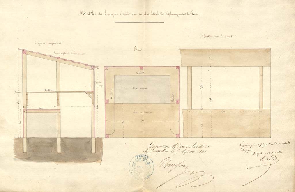 Modèle de baraques de foire pour l'Esplanade, 5 mars 1841. AMM, série M