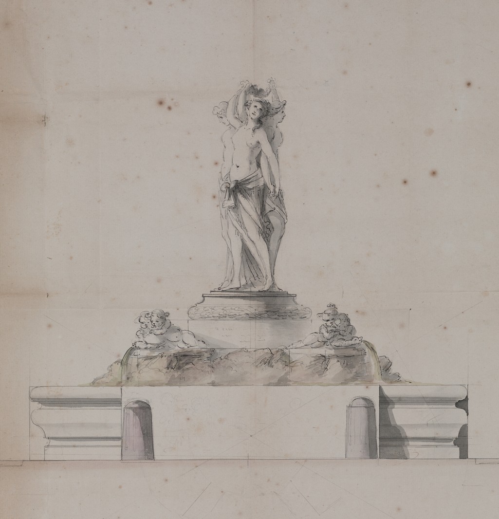 1797 La fontaine des Trois-Grâces sur la place de la Comédie. AMM, DD78