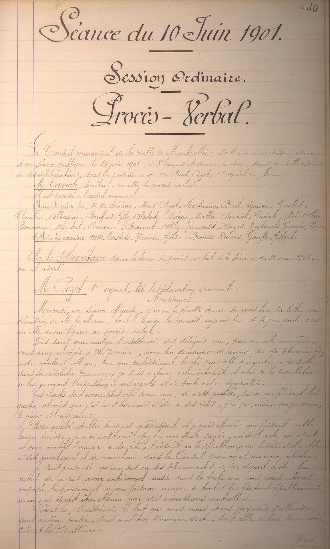 Procès verbal, 10 juin 1901. AMM, 1D88, f.130