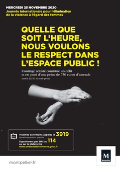 La Ville, la Métropole et le CCAS de Montpellier se mobilisent pour la Journée Internationale de l'élimination de la violence à l'égard des femmes le 25 novembre 2020