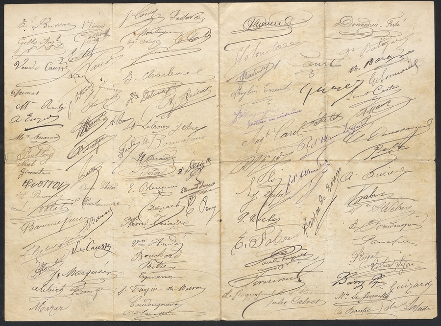 Signatures pétition adressée au maire pour la destruction du marché aux fleurs, 10 mars 1898. AMM, série M