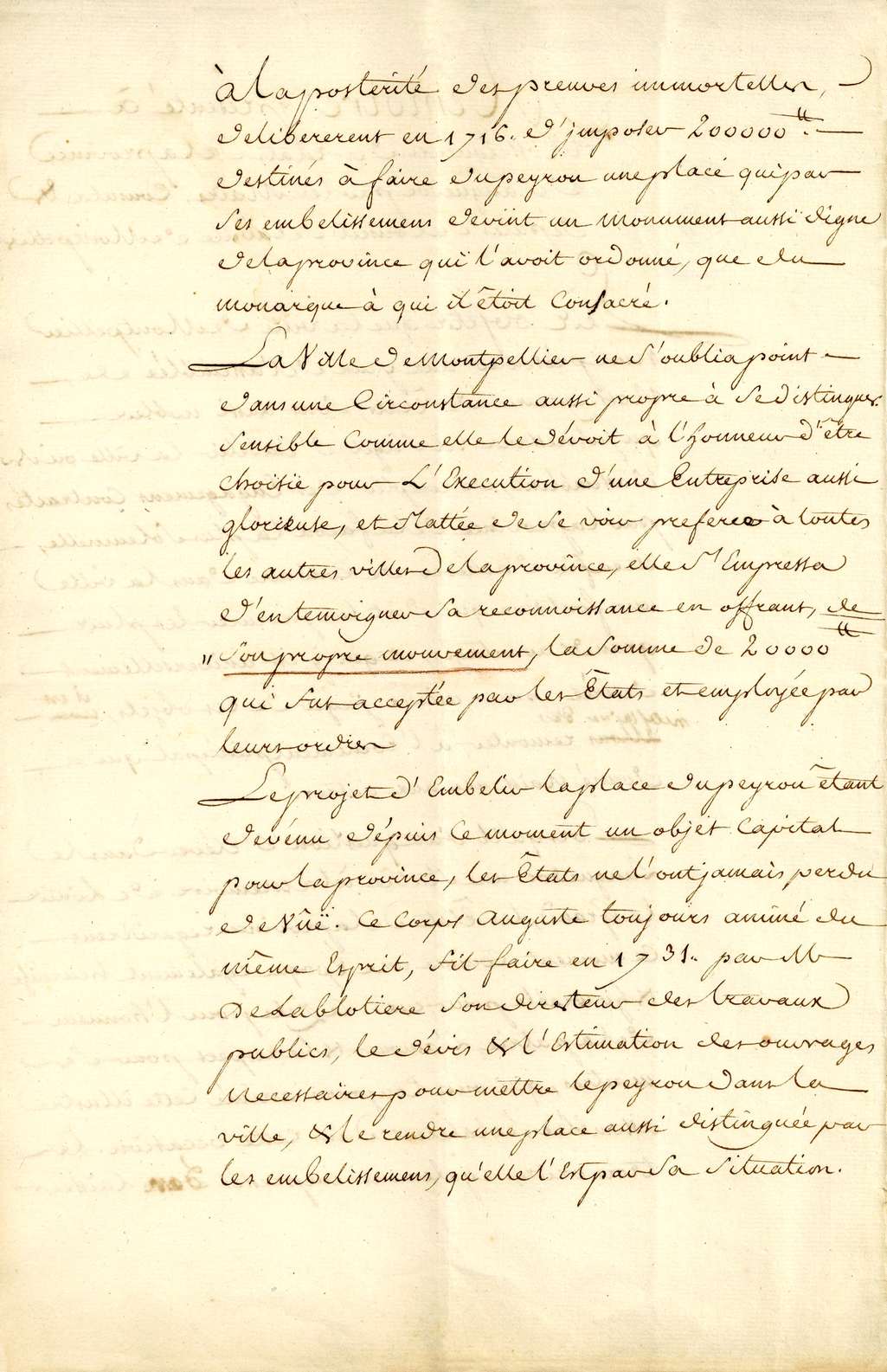 Mémoire du Peyrou, 1764, DD98, p.2. Archives Ville de Montpellier