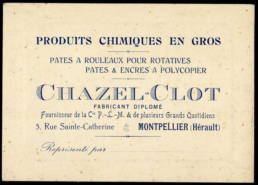 Carte de visite de l'entreprise Chazel-Clot, s.d. AMM, 42 S 9 66