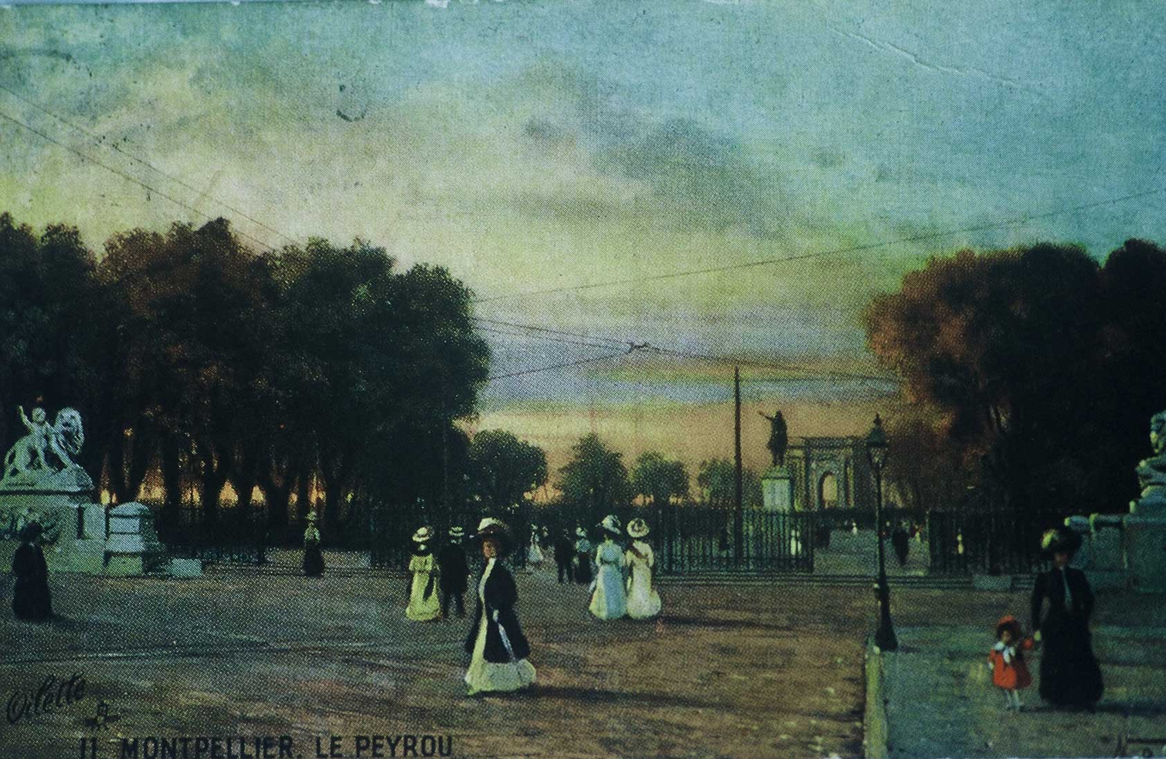 Jardin du Peyrou, carte postale 1900. Archives de la ville de Montpellier