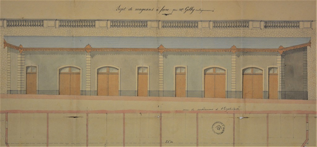 Projet de magasins à faire, sous mur de soutènement, 26 juillet 1892. AMM, série O