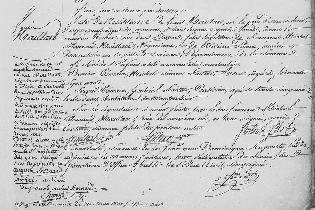 1817 Naissance de Louis Maillart, compositeur. AMM, 1E24,fol.71