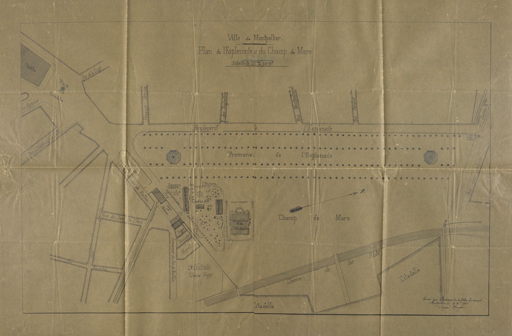 Plan Esplanade et Champs de mars, dressé par l'architecte Kruger, 15 décembre 1890. AMM, série O