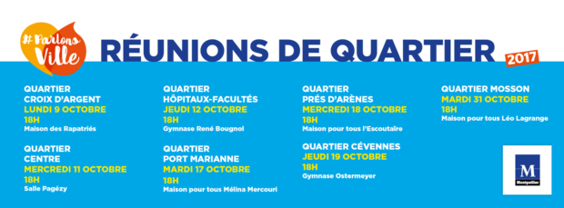 La Ville de Montpellier organise 7 réunions de quartier du 9 au 31 octobre 2017