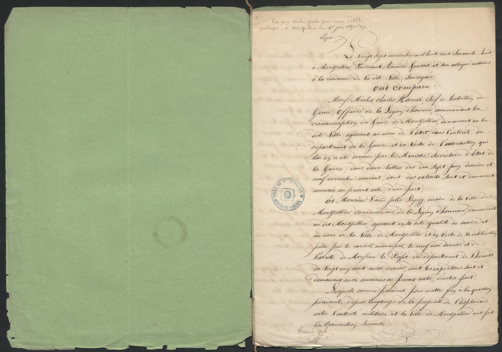 Traité armée-Ville fin prétention propriété Esplanade, 27 novembre 1868. AMM, série O