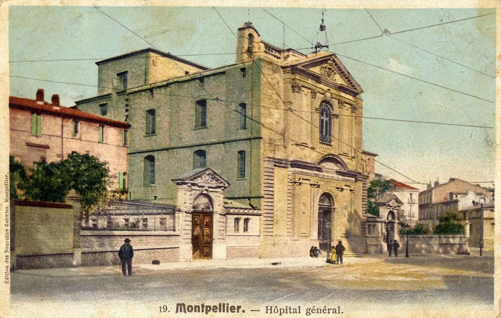 Hôpital général, vers 1900. Archives municipales de Montpellier, carte postale, 6Fi848