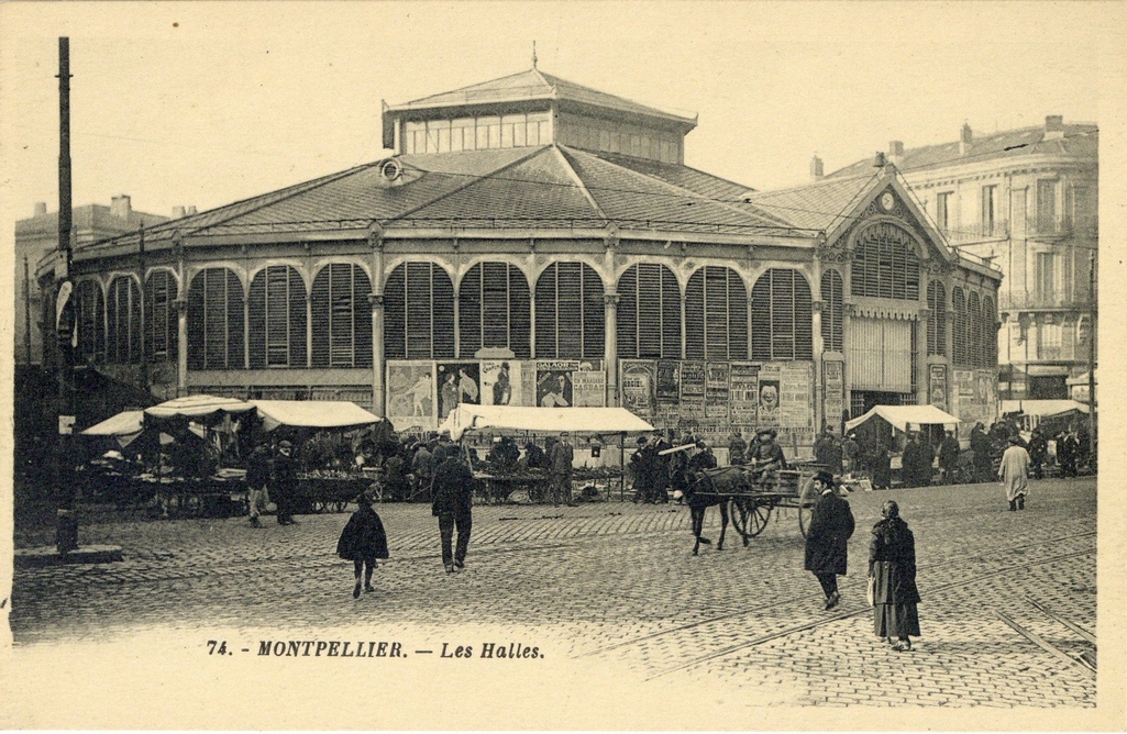 Les halles, vers 1900. Archives municipales de Montpellier, carte postale, 6Fi1005
