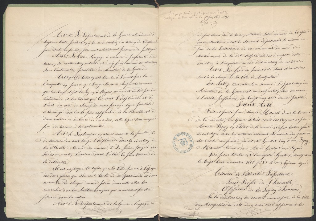 Traité armée-Ville fin prétention propriété Esplanade, 27 novembre 1868. AMM, série O