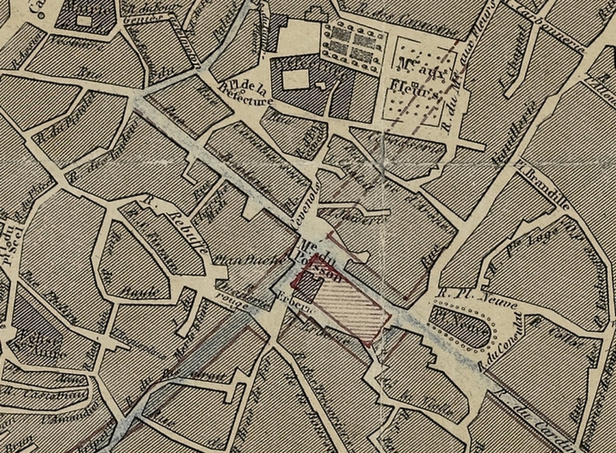 Plan construction marché couvert, place de l’Herberie, signé J. Cassan et J. Pagezy, 7 avril 1856. AMM, 2Fi191, détail