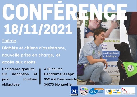 Conférence sur le diabète et les chiens d’assistance, jeudi 18 novembre à la gendarmerie Lepic de Montpellier 