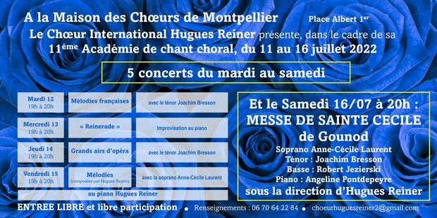 Concerts de Hugues Reiner et stage de chant choral à la Maison des Chœurs de Montpellier