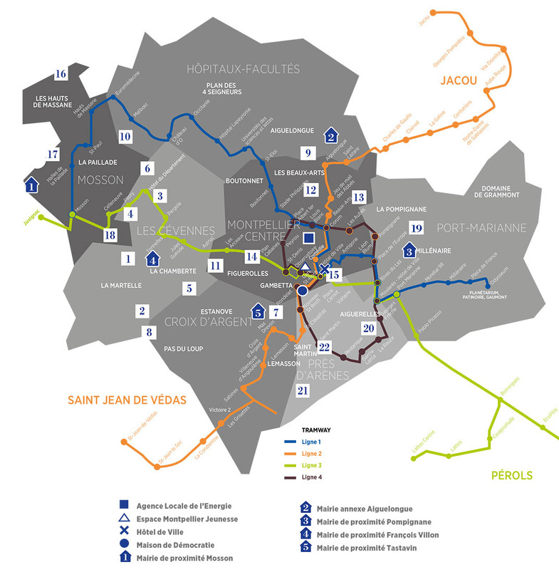 Carte des quartiers de Montpellier