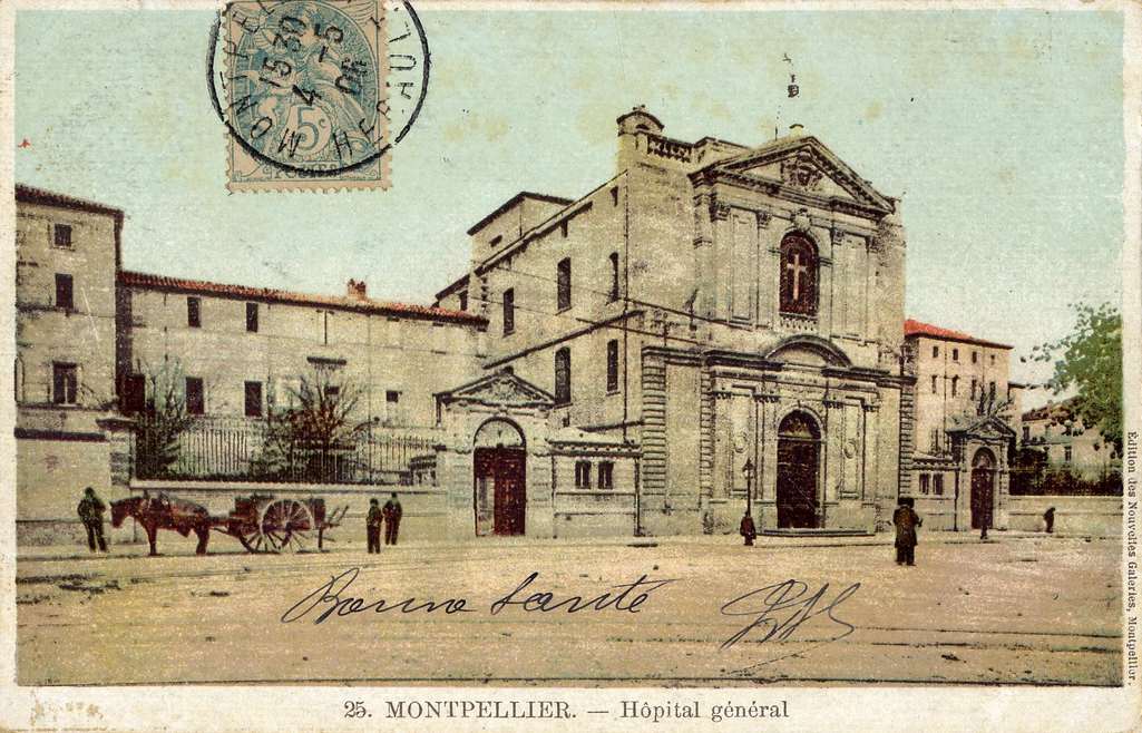 Hôpital général, vers 1900. Archives municipales de Montpellier, carte postale, 6Fi879