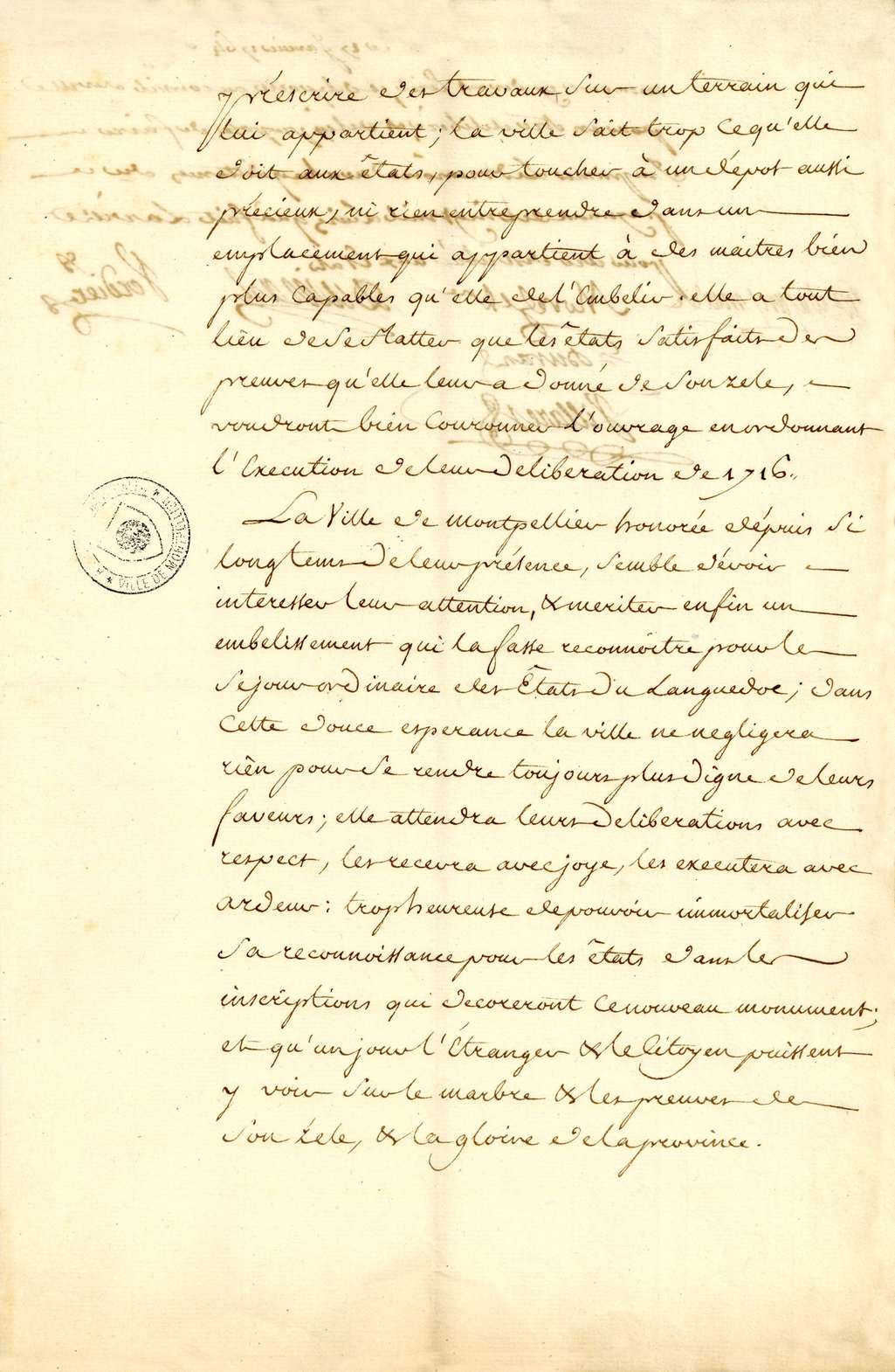 Mémoire du Peyrou, DD98, 1764, p.5. Archives Ville de Montpellier