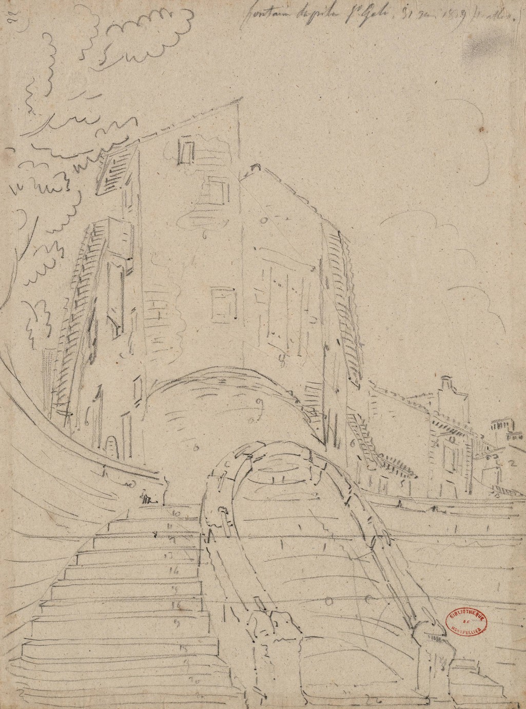 Fontaine du Pila Saint-Gely, 31 juin 1829. MMM, JM. Amelin, mine de plomb, VOL_03_124 bis