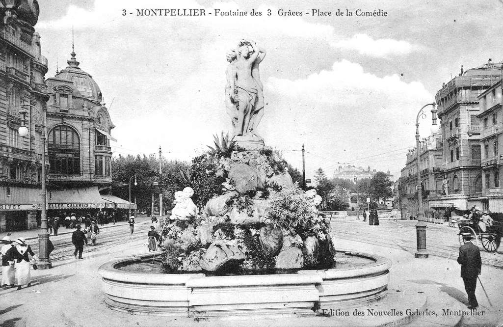 Fontaine des 3 grâces, place de la Comédie, vers 1900, 6Fi 500