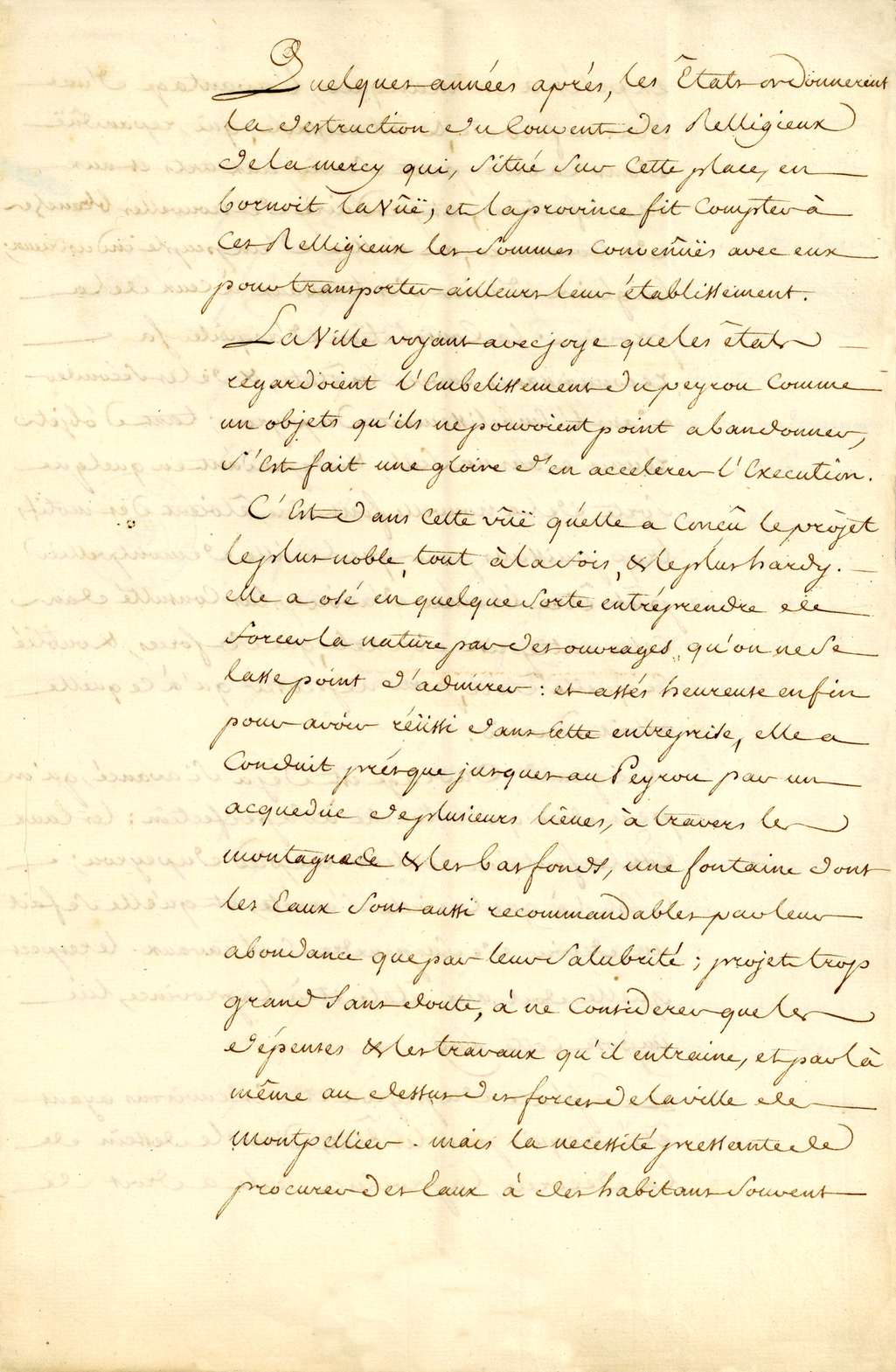 Mémoire du Peyrou, 1764, DD98, p.3. Archives Ville de Montpellier