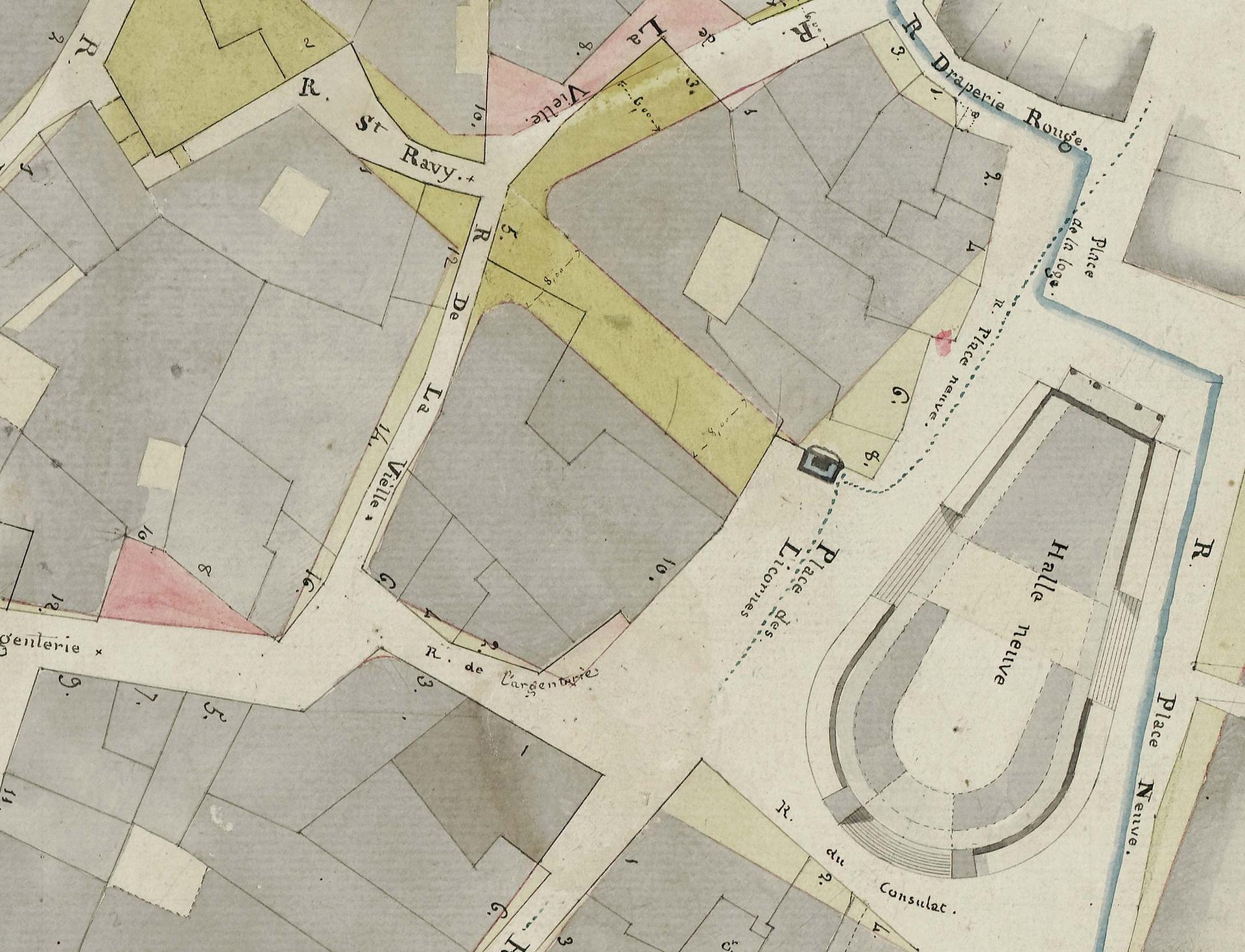 Plan d'alignement des rues, signé par E. Teste, 18 Septembre 1825. AMM, 1Fi10, pl.30, détail