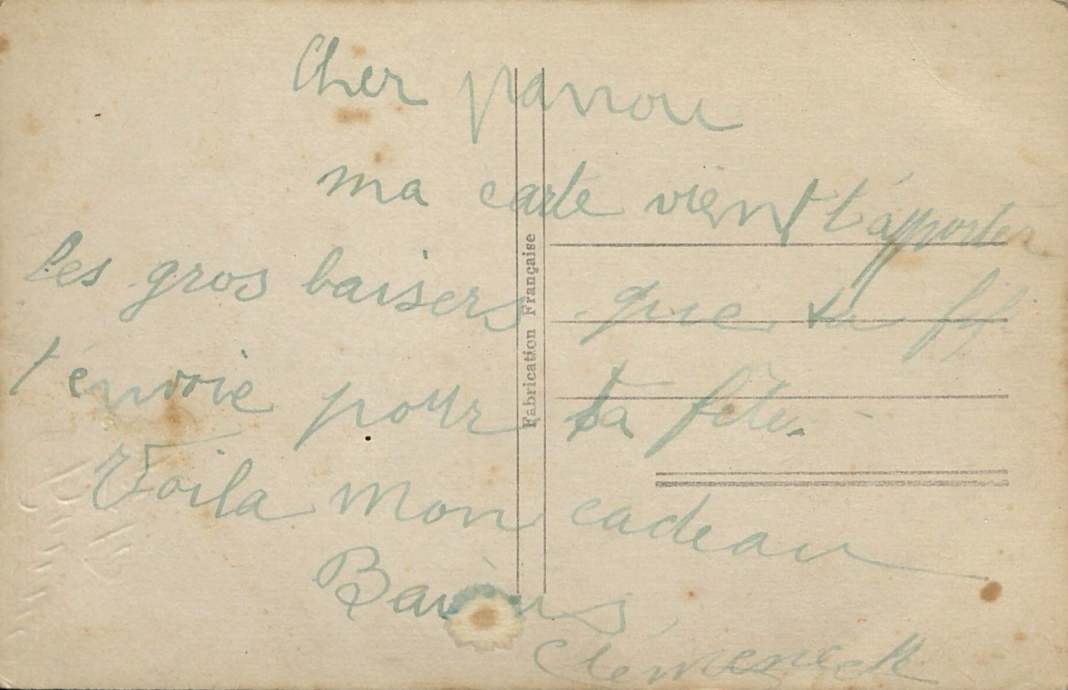 Carte postale de Clémence à Marius, vers août 1918. AMM, 33Fi531_2