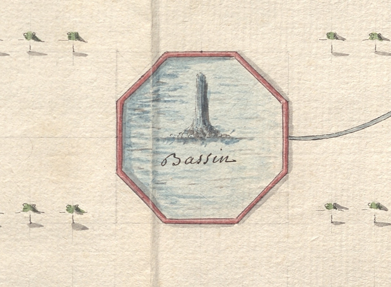 Bassin octogonal. Plan profil conduite pour fontaine, 15 mai 1779, AMM, II553b, détail